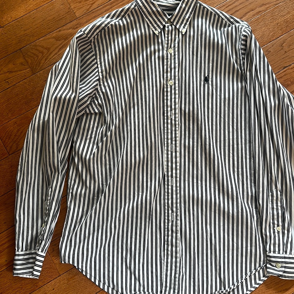 EUC Ralph Lauren Classic Fit button down Large Black and white stripe